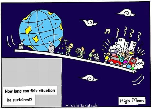 Karikatur, die zeigt wie die Menschen die Erde ausbäuten